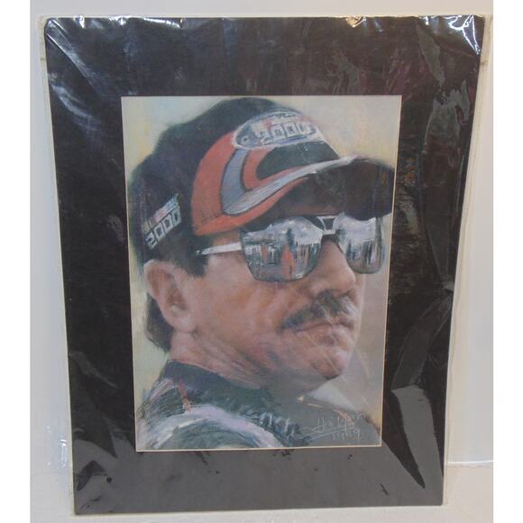 Dale Earnhardt Sr Matted Pencil Art Drawing 1999 Artist Signed Hai